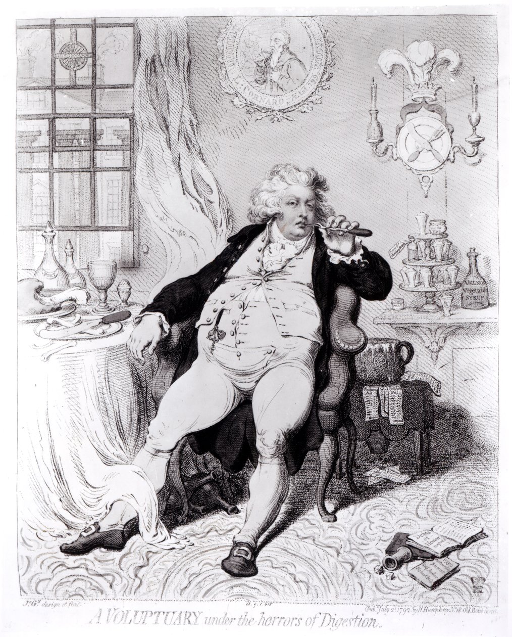 Un voluptueux sous les horreurs de la digestion, publié en 1792 - English School