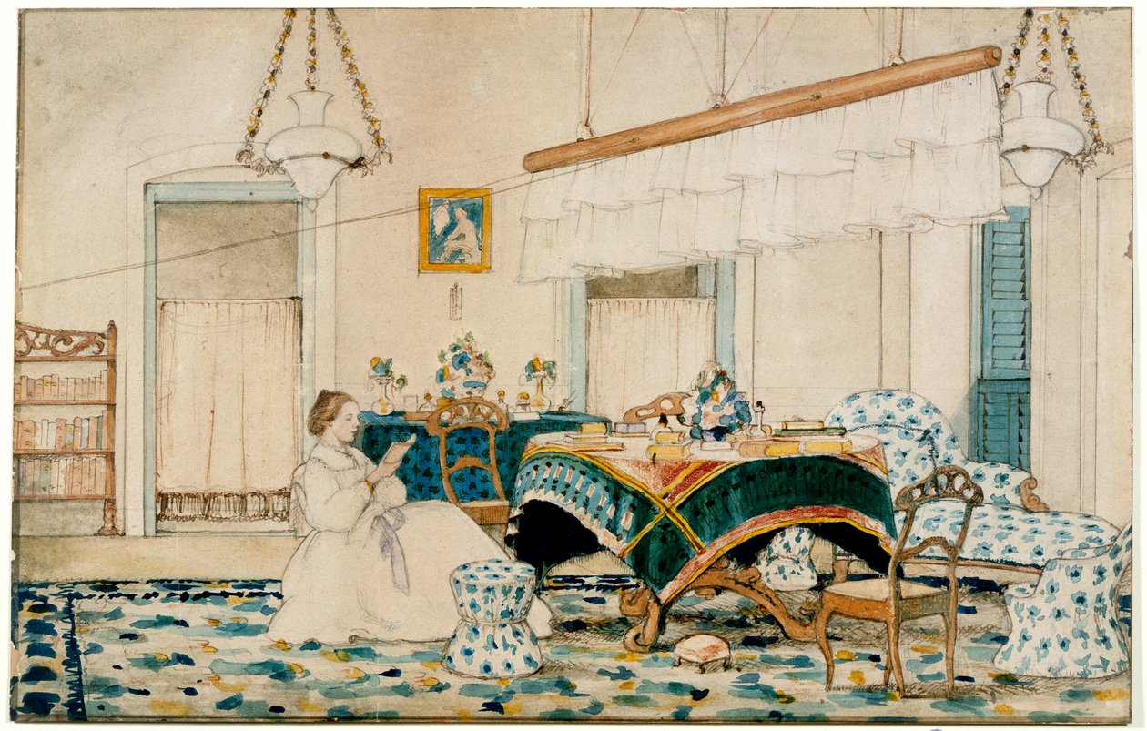Une femme lisant sous un punkah - English School
