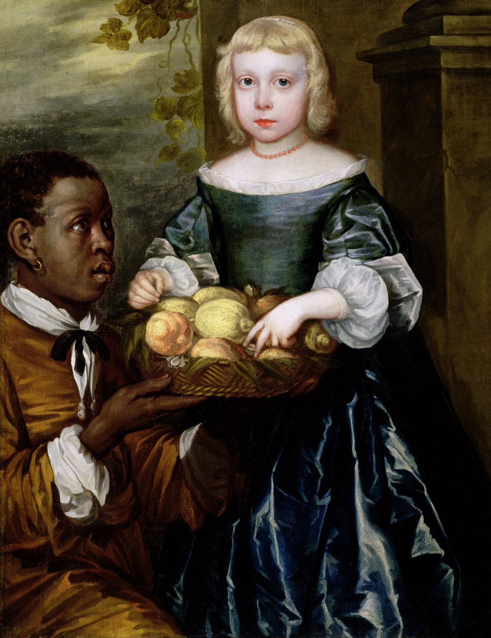 Une Jeune Fille Recevant un Panier de Fruits par un Serviteur, vers 1650 - English School