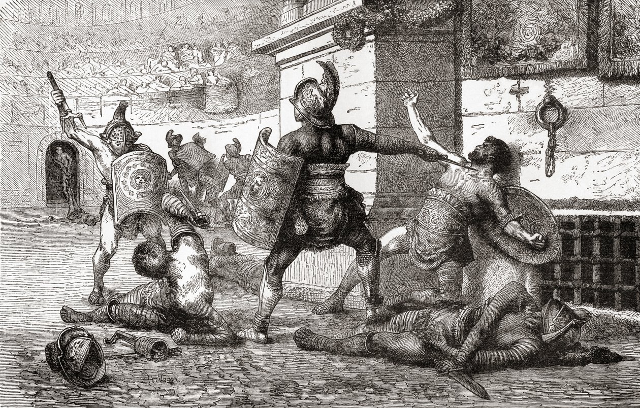 Un combat entre gladiateurs dans la Rome antique, de Ward and Lock