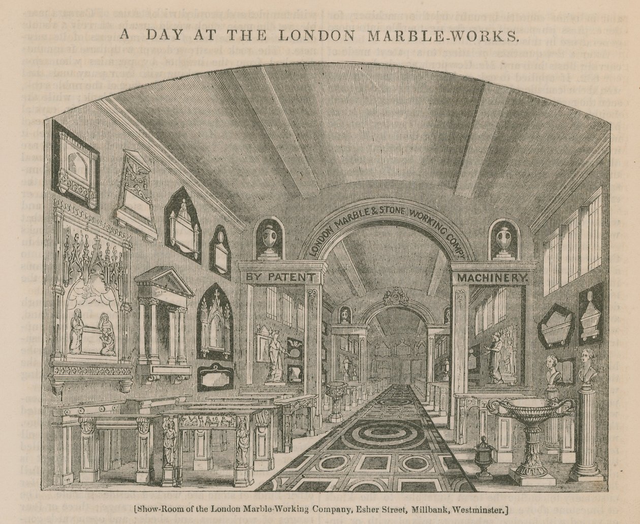 Une journée à la marbrerie de Londres (gravure) - English School
