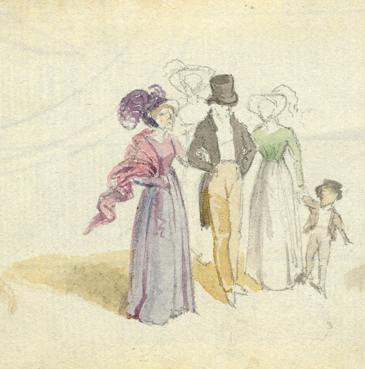 Une famille se promenant, vers 1825 - English School