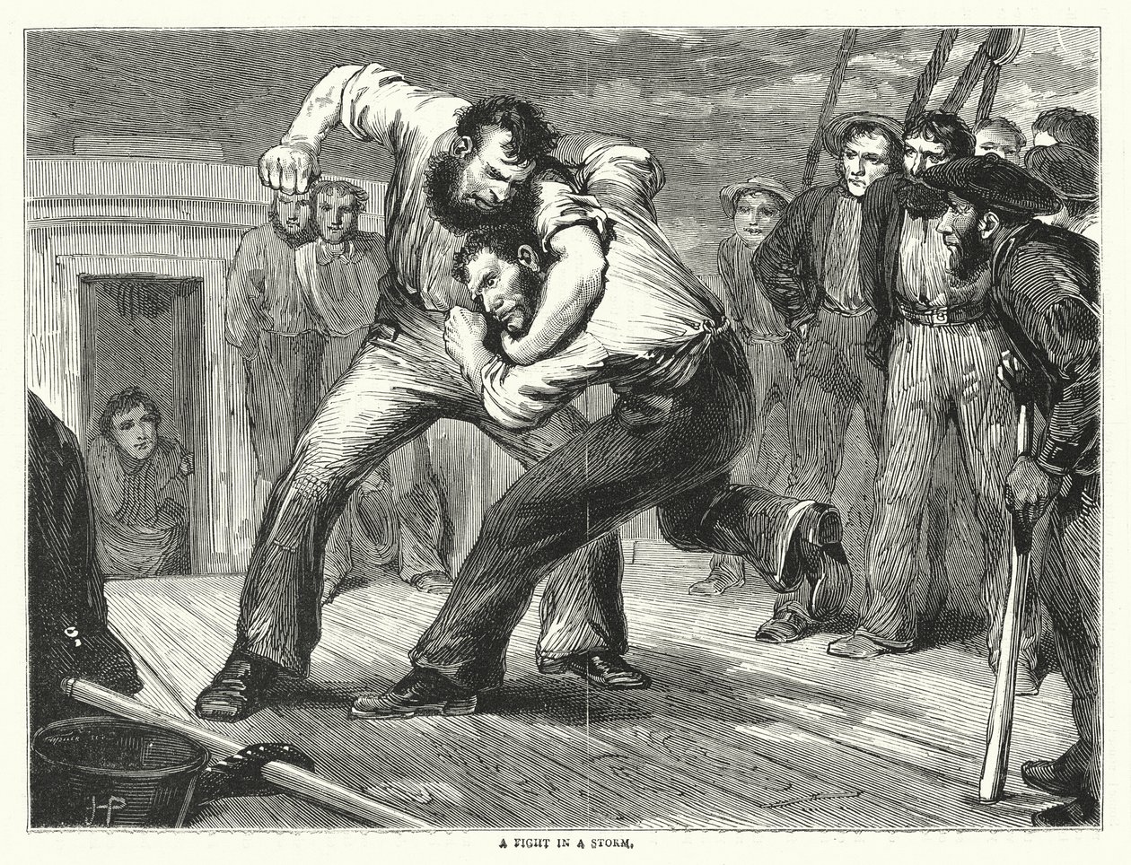 Un combat dans la tempête (gravure) - English School