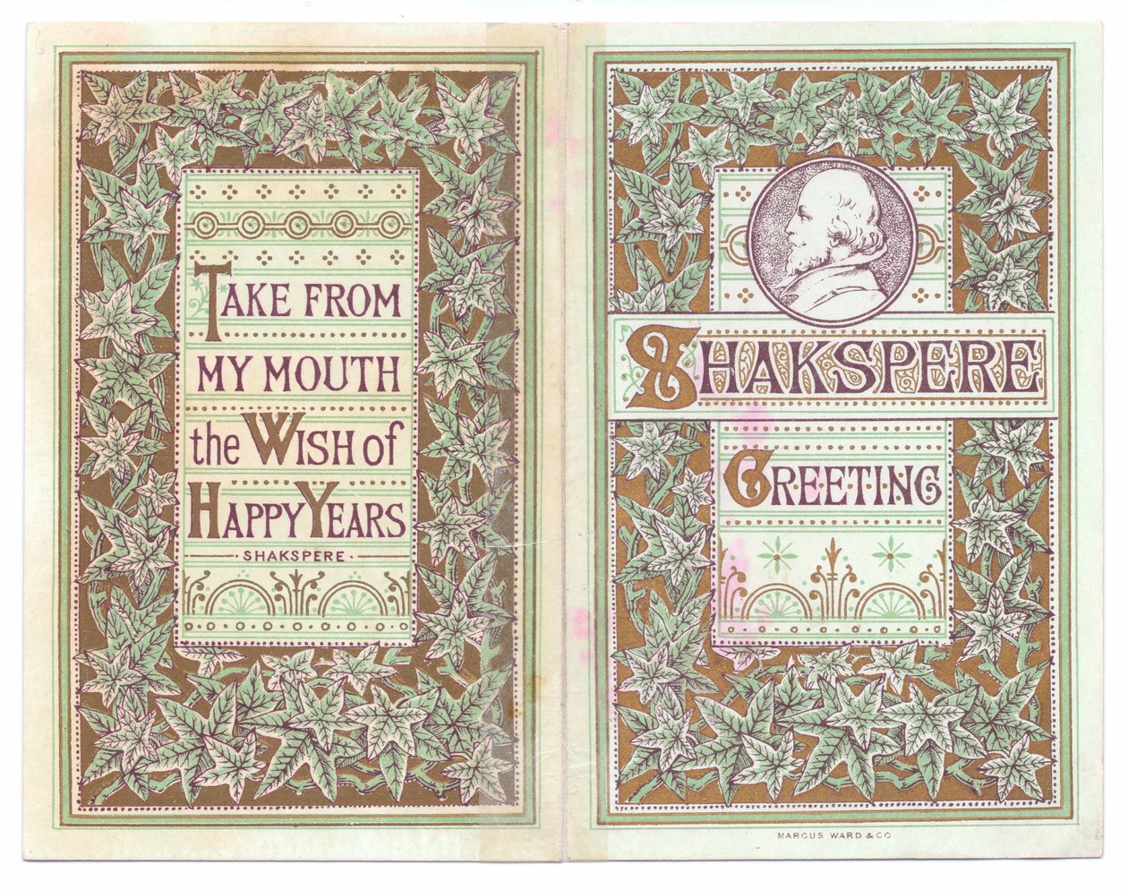 Carte de vœux victorienne avec une image de William Shakespeare, vers 1880 (lithographie en couleur) - English School