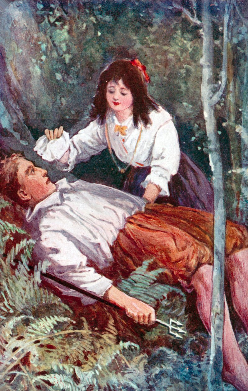 "Une petite fille était agenouillée à mes côtés" (lithographie couleur) - English School