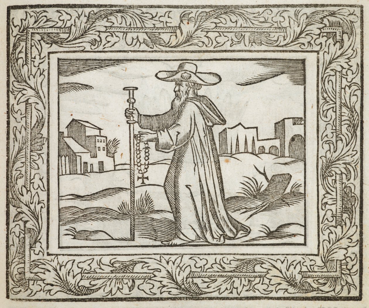 Un homme tenant un bâton et un crucifix, illustration de 