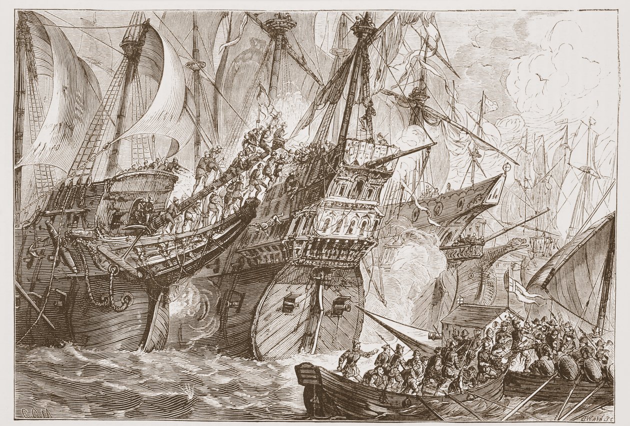 Combat entre la flotte espagnole et les navires des Gueux de mer, illustration de L
