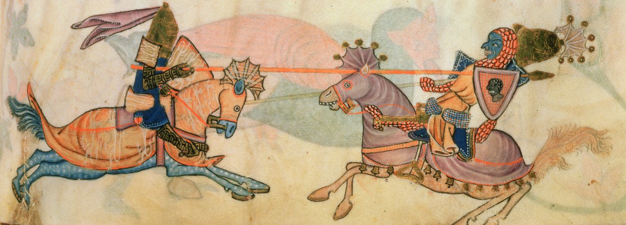 Détail de deux chevaliers jouteurs, du 