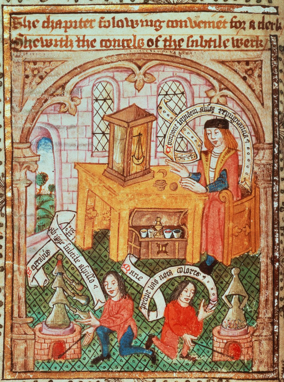 Maître alchimiste préparant des ingrédients, de 