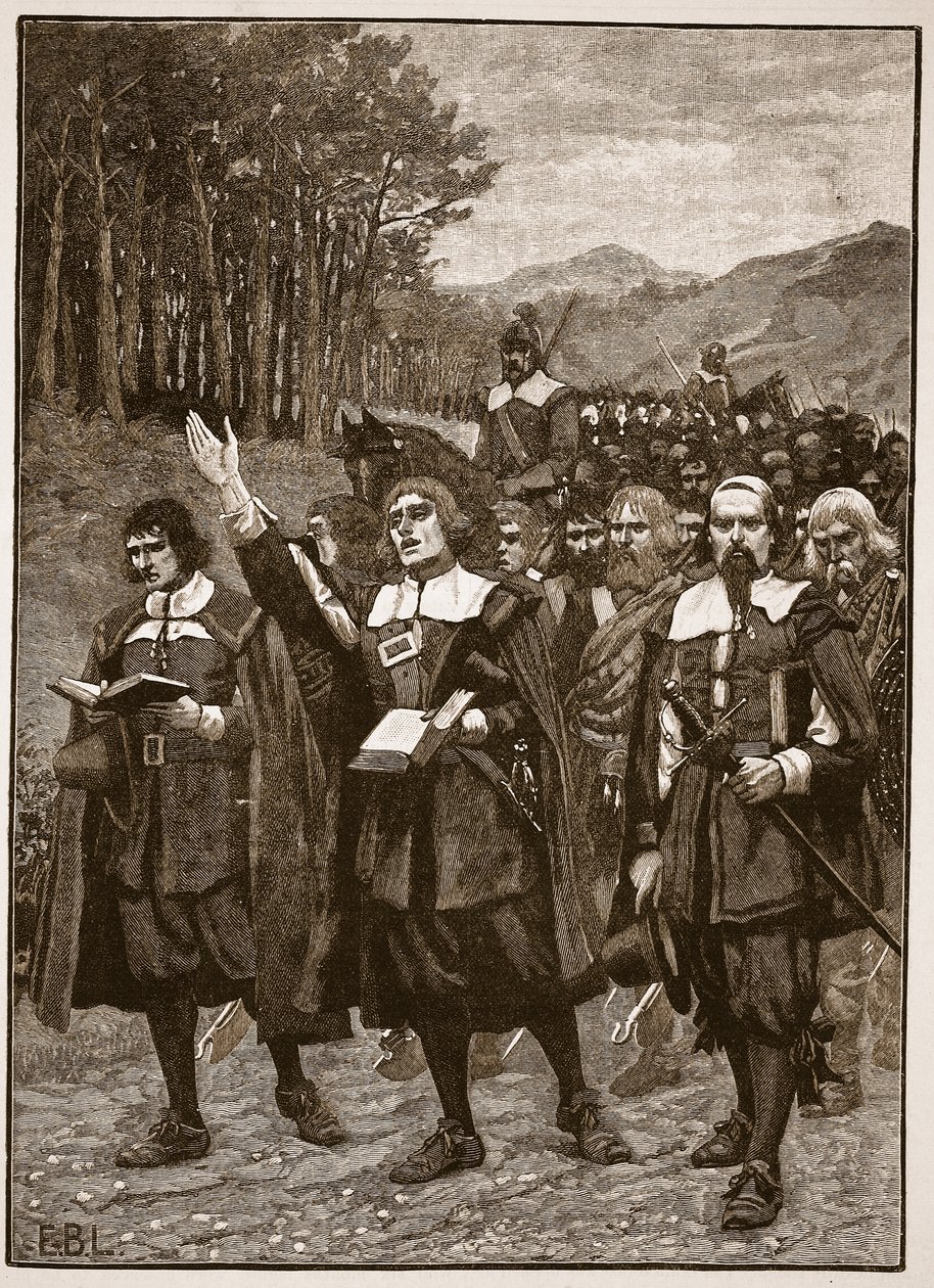 Avancée des Covenanters à travers la frontière en Angleterre, illustration de Cassells Illustrated History of England - English School