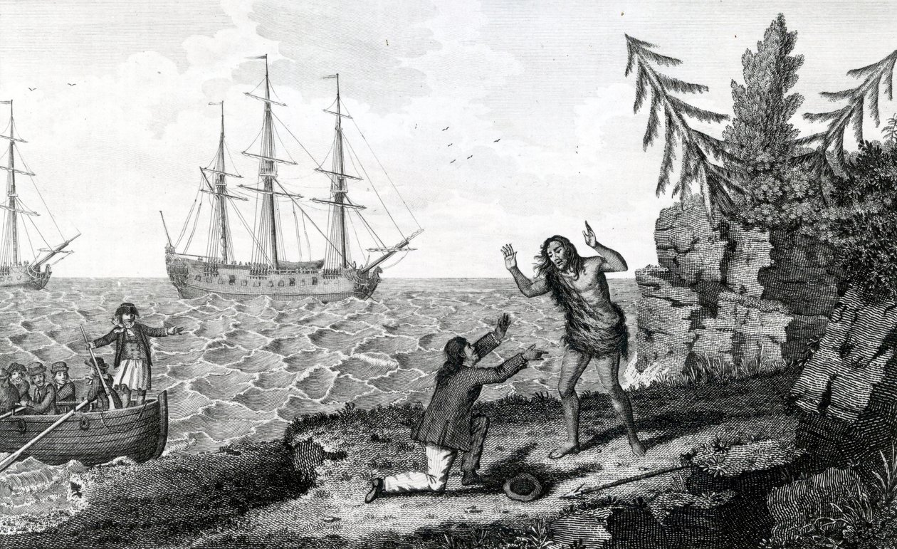Entrevue émouvante de deux hommes Mokito, illustration tirée des Voyages et Voyages de Moore - English School