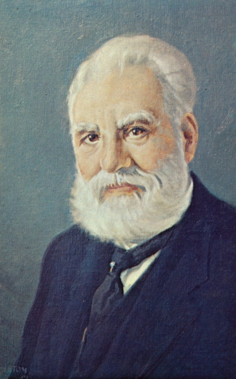 Alexander Graham Bell (1847-1922), scientifique et inventeur écossais (lithographie couleur) - English School