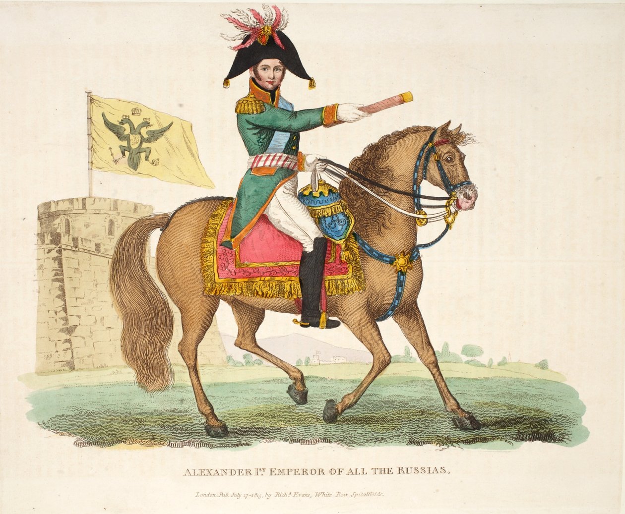 Alexandre Ier, Empereur de toutes les Russies, publié par Richard Evans, gravé par Romney, illustration de An Historical Account of the Battle of Waterloo par William Mudford, 1816 - English School