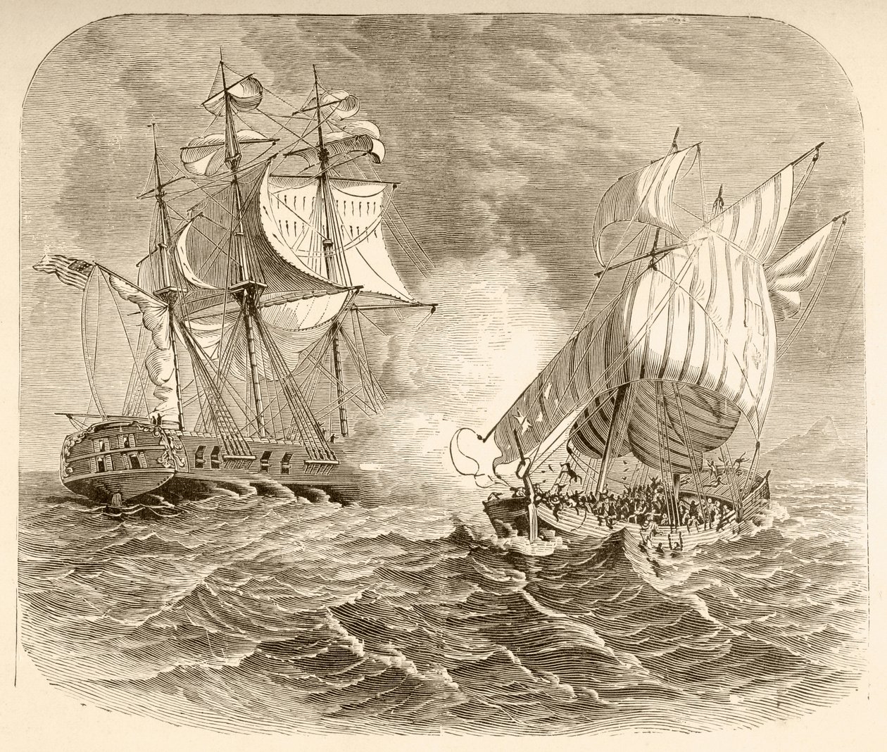 Un navire de la marine américaine capture un navire pirate algérien au large de la côte barbaresque pendant la Première Guerre barbaresque - English School