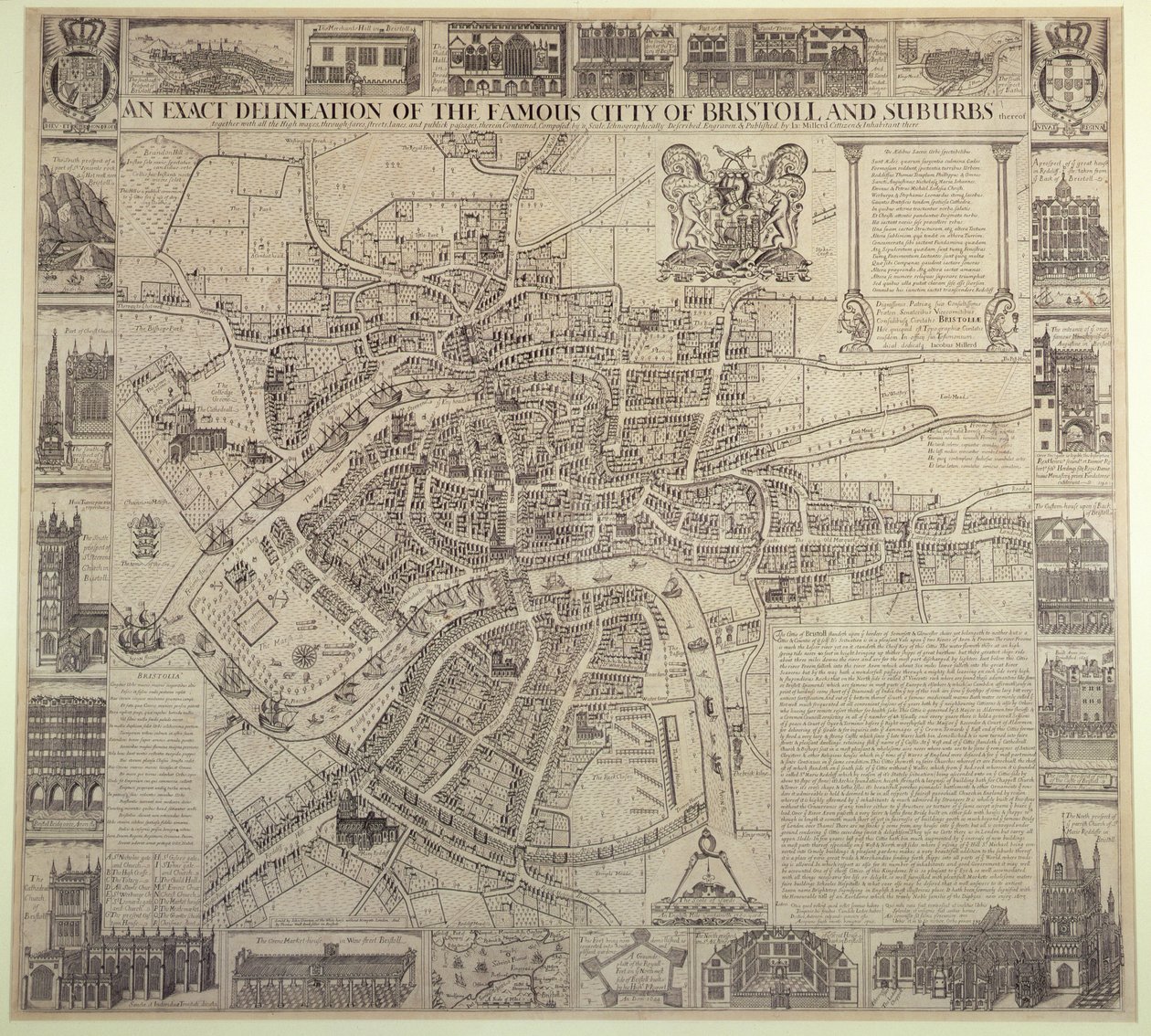 Une délimitation exacte de la célèbre ville de Bristol et de ses banlieues, par James Millerd, pub.1673 - English School