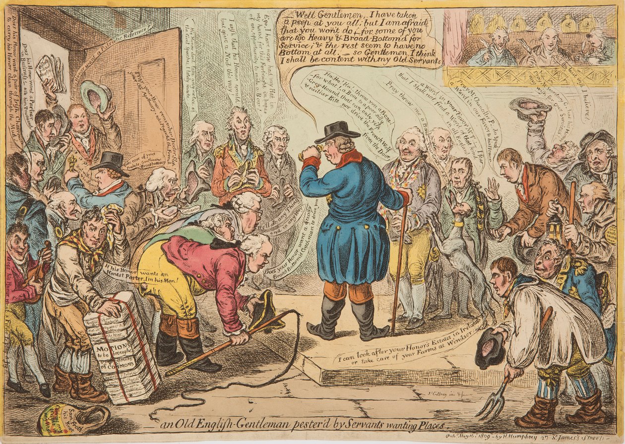 Un Vieux Gentleman Anglais harcelé par des Serviteurs cherchant des Emplois - English School
