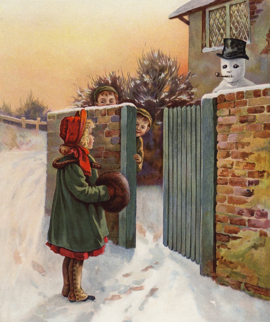 Un bonhomme de neige intimidant (lithographie couleur) - English School