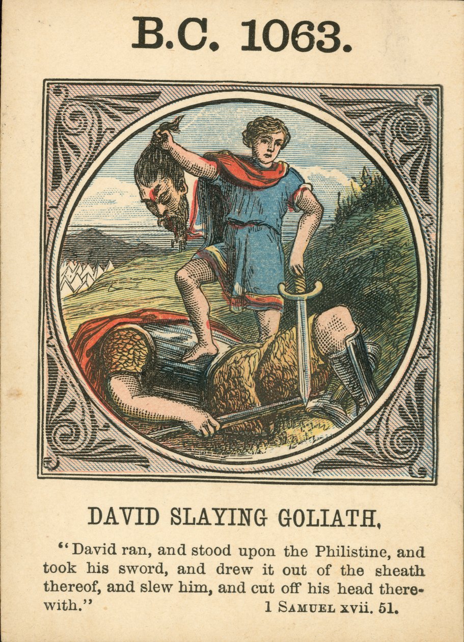 Anno Mundi : BC 1063, David tuant Goliath (lithographie couleur) - English School