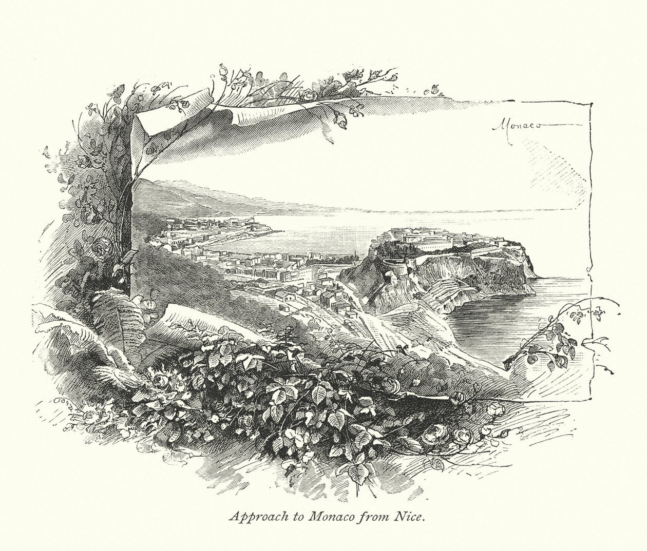 Approche de Monaco depuis Nice (gravure) - English School