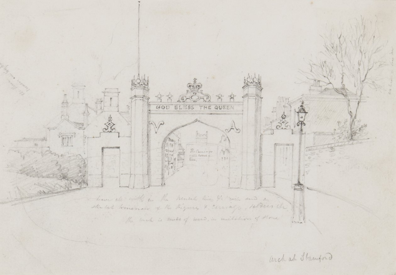 Arc à Stamford, érigé pour accueillir la reine Victoria et le prince Albert en route vers Burghley House - English School
