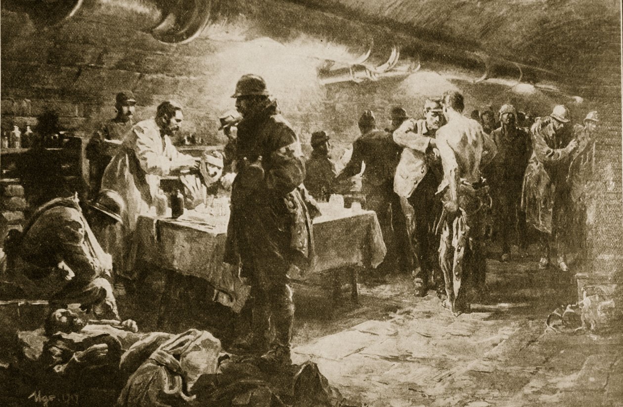 Au travail dans un poste de secours en cave sous un fort de Verdun, 1914-19 - English School