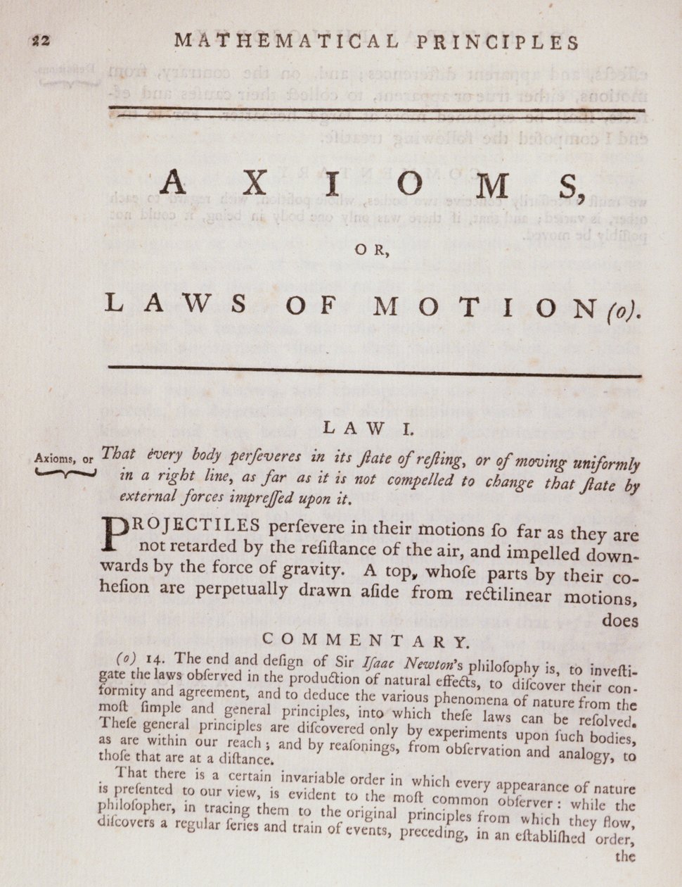 Axiomes, ou Lois du Mouvement, du Volume I des Principes mathématiques de la philosophie naturelle par Sir Isaac Newton (1642-1727) 1777 - English School