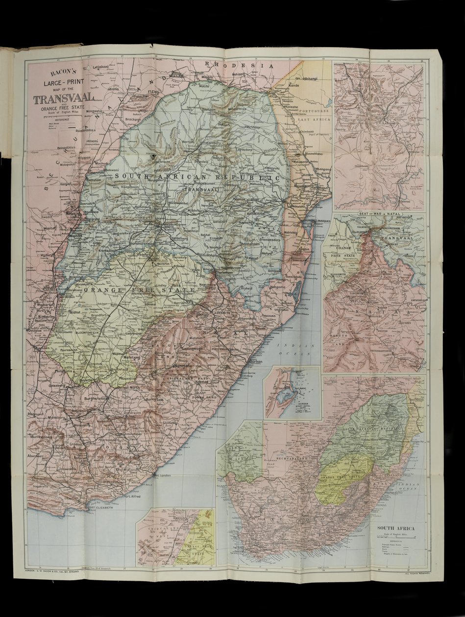 Grande carte de Bacon du Transvaal, État libre d