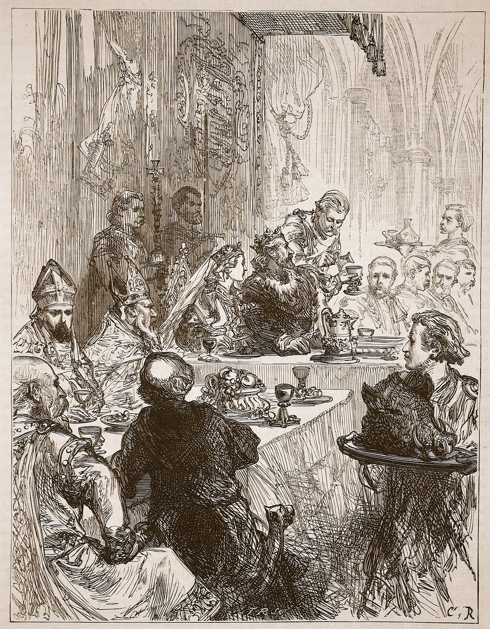Banquet au mariage de Henri et Éléonore de Provence, illustration de Cassells Illustrated History of England - English School