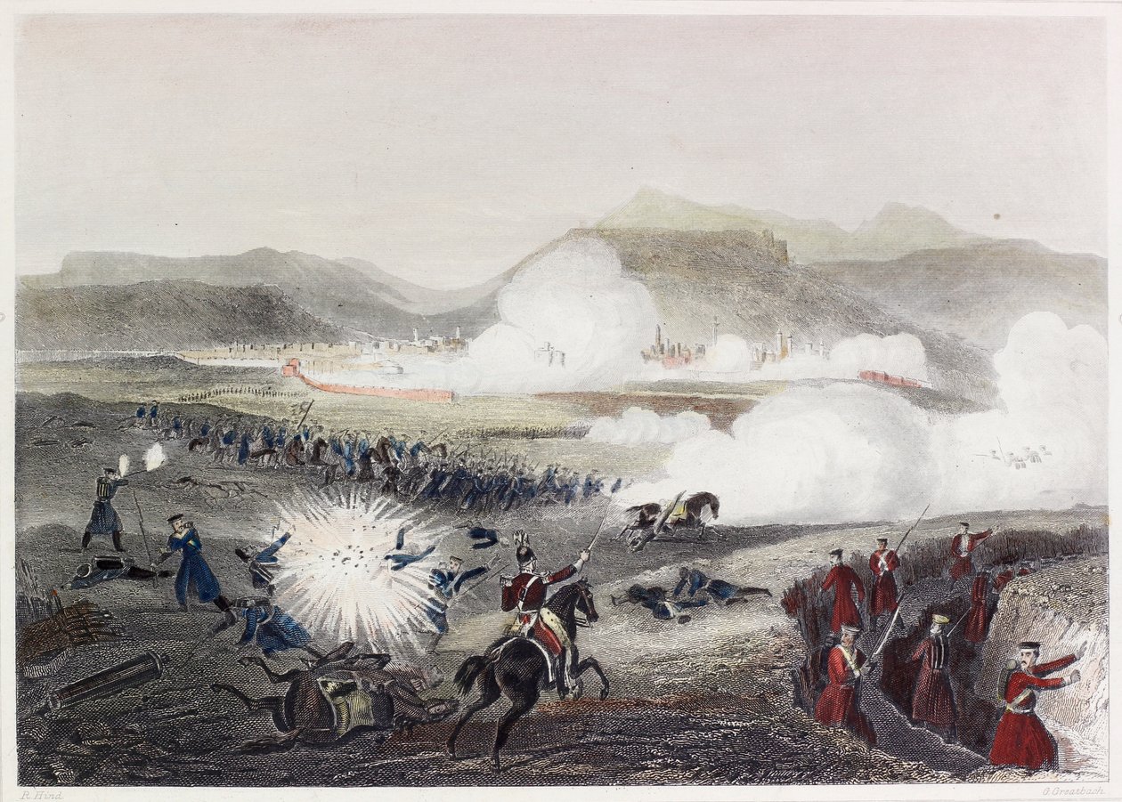 Bataille de Kars (gravure en couleur) - English School
