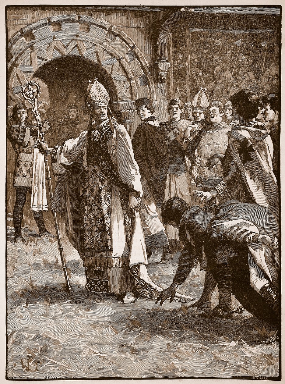 Becket devant ses ennemis dans la salle du conseil à Northampton, illustration de Cassells Illustrated History of England - English School
