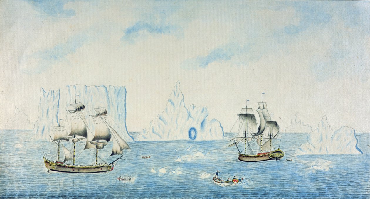 Bateaux collectant de la glace, vers 1773 - English School