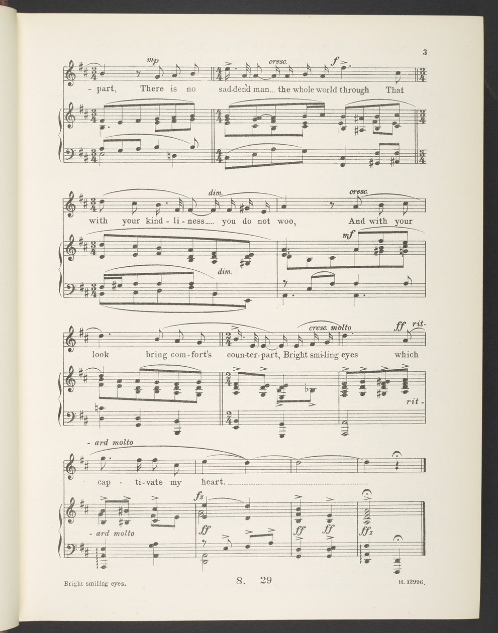 Yeux brillants et souriants. Rondeau (Chanson) Les paroles du français de Christine de Pisan par Gilbert Pass, par Gilbert A. Alcock - English School