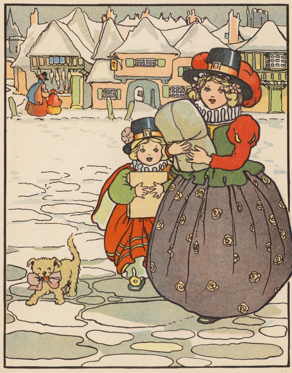 Ramener les cadeaux de Noël à la maison (lithographie couleur) - English School
