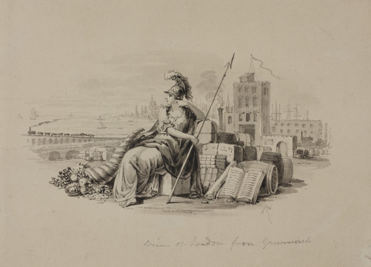 Britannia, vue de Londres depuis Greenwich - English School