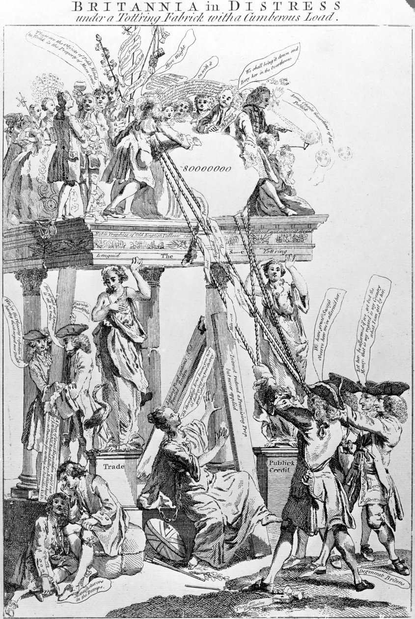 Britannia en Détresse Sous une Structure Chancelante avec une Charge Encombrante, vers 1756 - English School