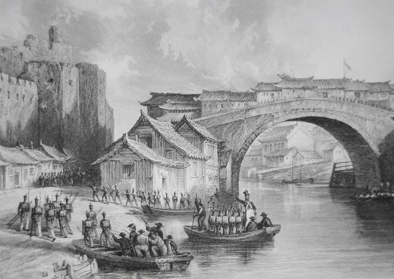 Troupes britanniques débarquant à la porte ouest de Ching Keang pendant les guerres de l