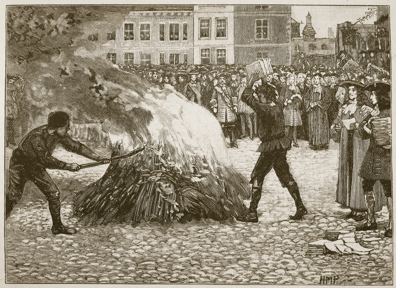 Brûlage du pamphlet de Blount par le bourreau public (illustration de Cassells Illustrated History of England) - English School