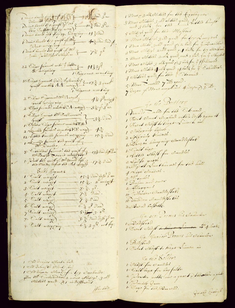 Grand livre du trésorier, montrant un inventaire commençant en 1631 - English School