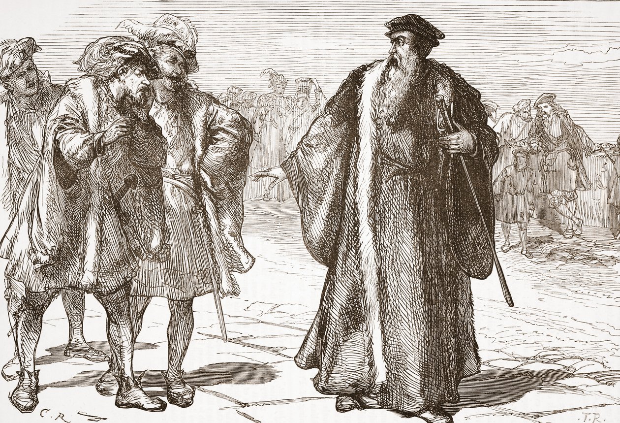Calvin insulté par les Libertins sur le pont du Rhône, illustration de L