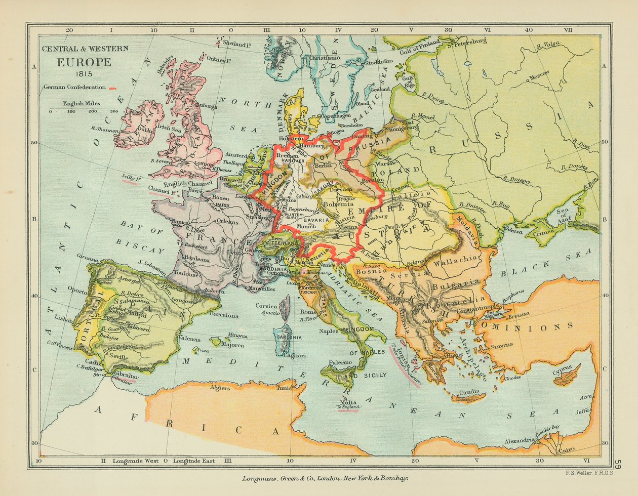 Europe centrale et occidentale (lithographie couleur) - English School