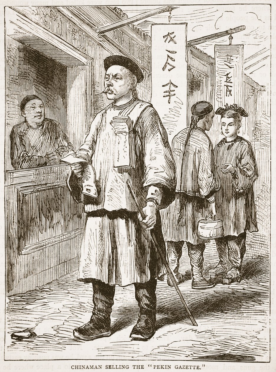 Chinois vendant la Gazette de Pékin, illustration de Cassells Illustrated History of England - English School