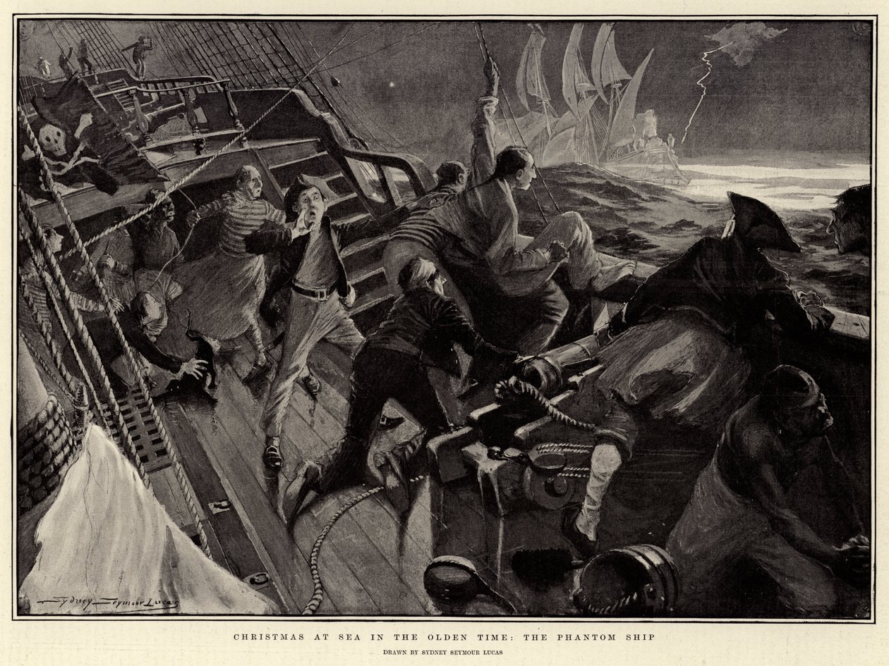 Noël en mer au temps jadis, le bateau fantôme (litho) - English School