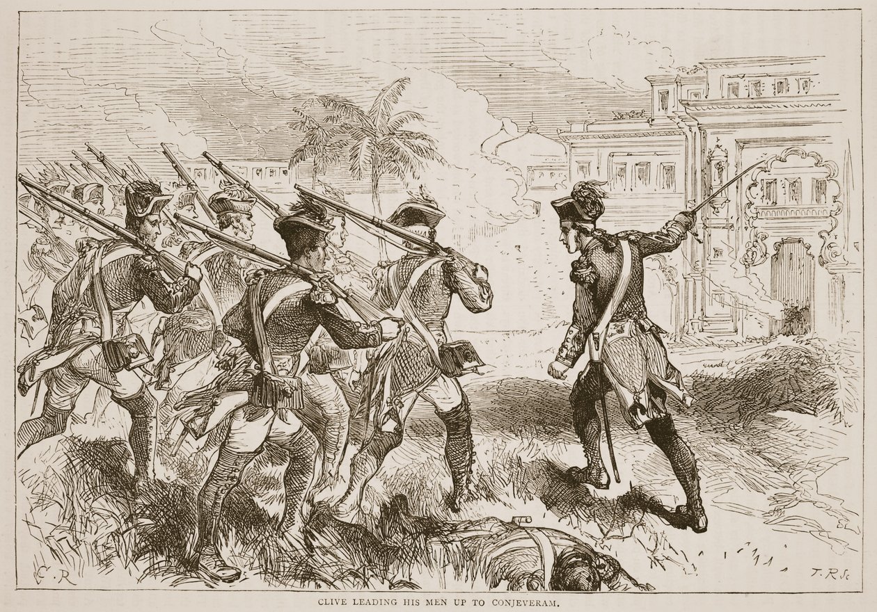 Clive menant ses hommes à Conjeveram, illustration de Cassell