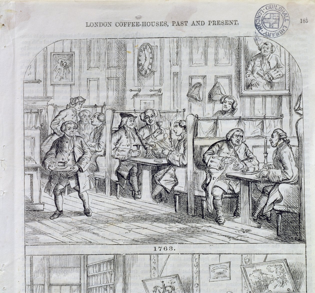 Salle de café en 1763, de London Coffee-Houses Past and Present (gravure en couleur) - English School