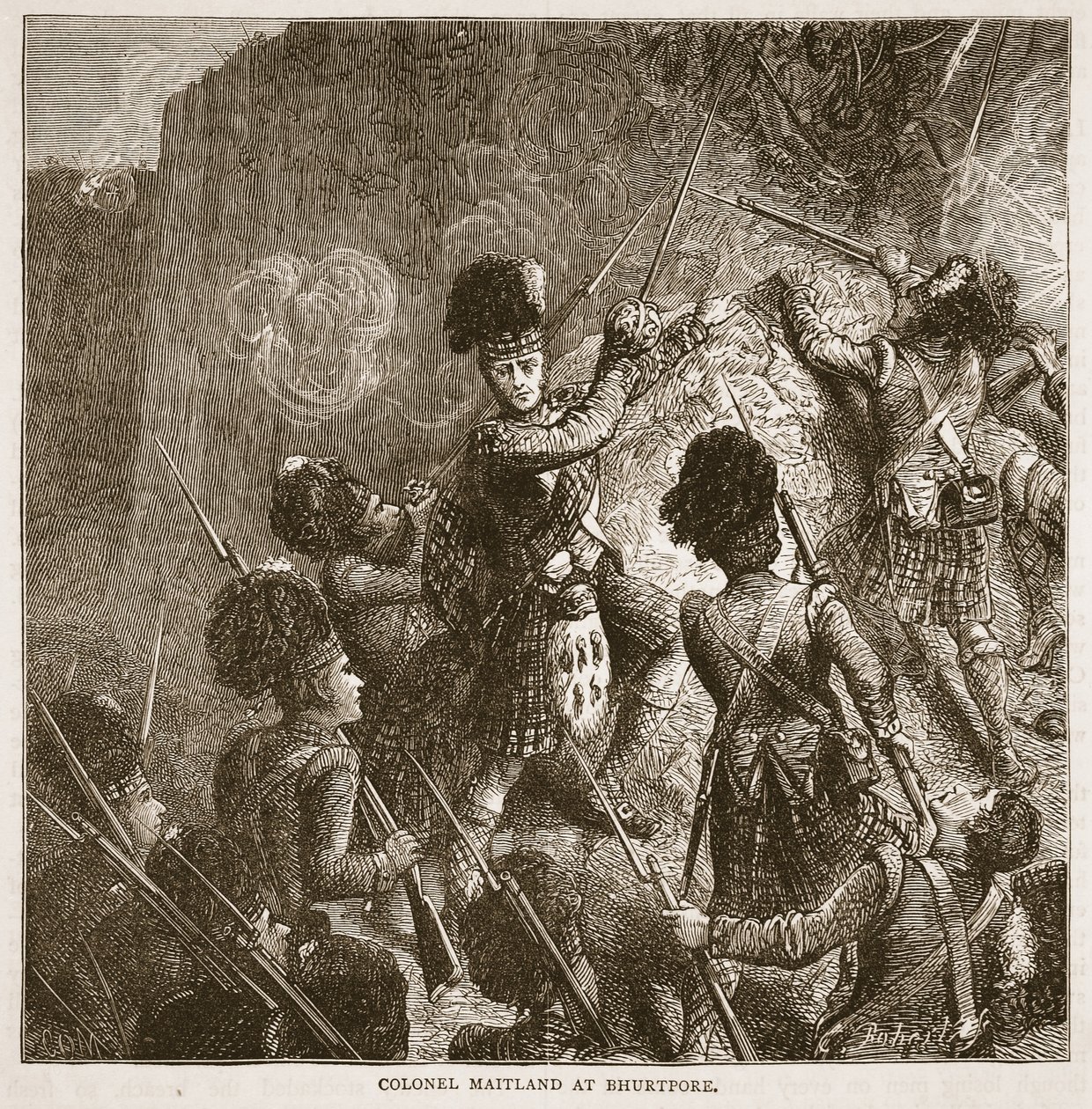 Colonel Maitland à Bhurtpore, illustration de Cassells Illustrated History of India par James Grant, pub. 1879 - English School