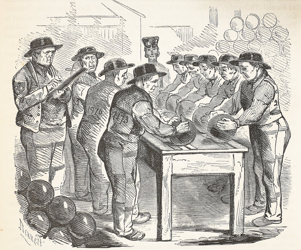 Condamnés grattant des boulets, illustration de The Criminal Prisons of London and Scenes from Prison Life par Henry Mayhew et John Binny, pub. 1862 - English School