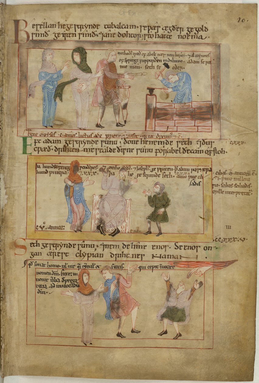 Lamech et ses deux épouses et son fils, Tubalcain, le forgeron, au travail - English School