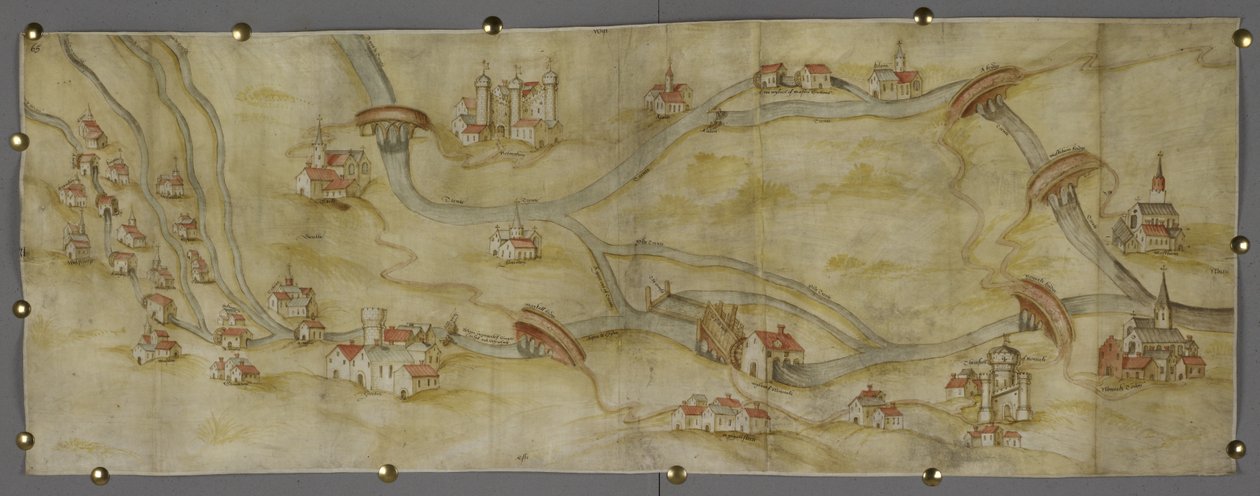 Carte de la rivière Trent et de ses affluents entre Nottingham et Newark, c.1540 - English School