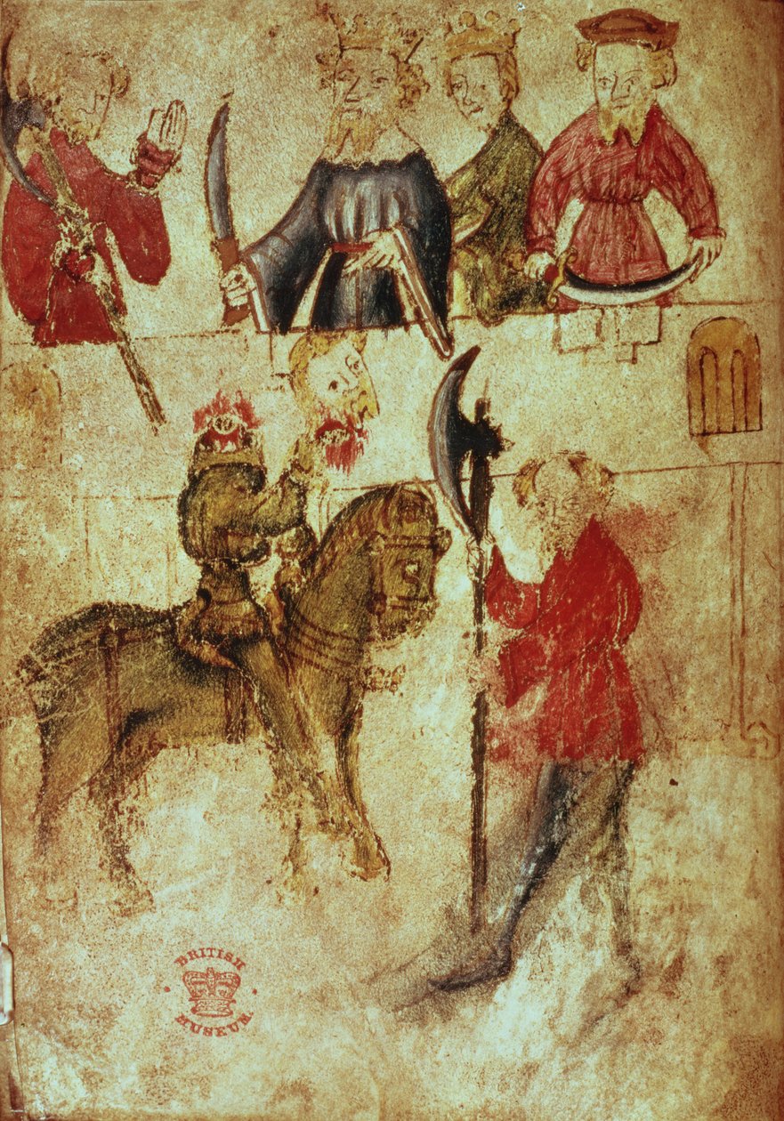 Cotton Nero Ms A X, f.94v : Le Chevalier Vert sans tête dans la salle d