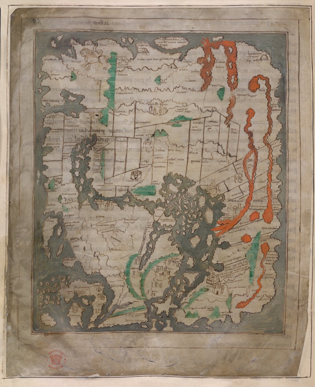 La carte de Tiberius, Mappa Mundi (vélin) - English School